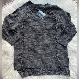 Lord and Taylor sweater heather gray fringe 3/4 sleeve small